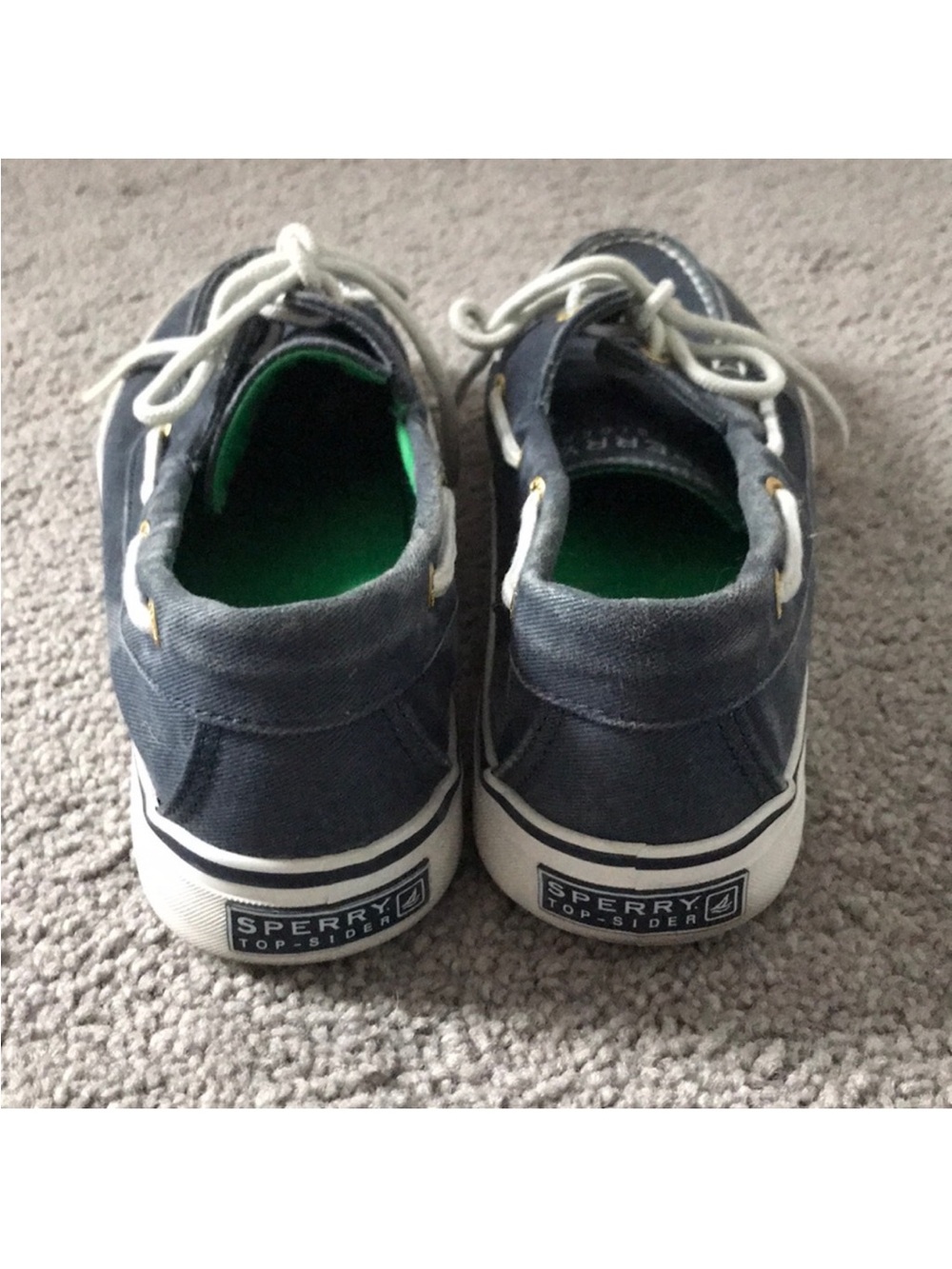 Sperry Navy Canvas Lace-Up Boat Sneakers with White Laces - Picture 4 of 6